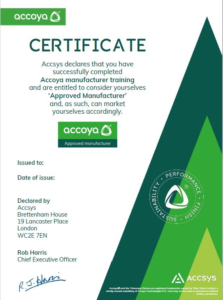 Accoya Approved Manufacturer Certificate